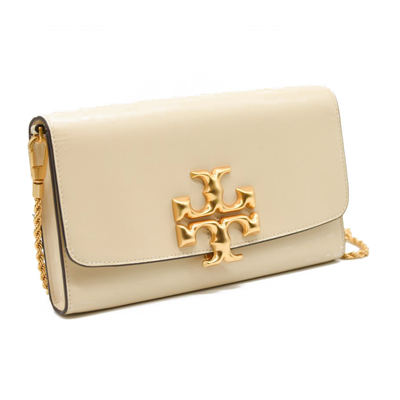 Tory Burch Long Elanore Cream White Gold Logo Chain Shoulder Bag