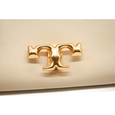 Tory Burch Long Elanore Cream White Gold Logo Chain Shoulder Bag