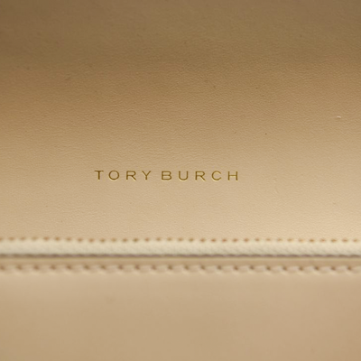 Tory Burch Long Elanore Cream White Gold Logo Chain Shoulder Bag