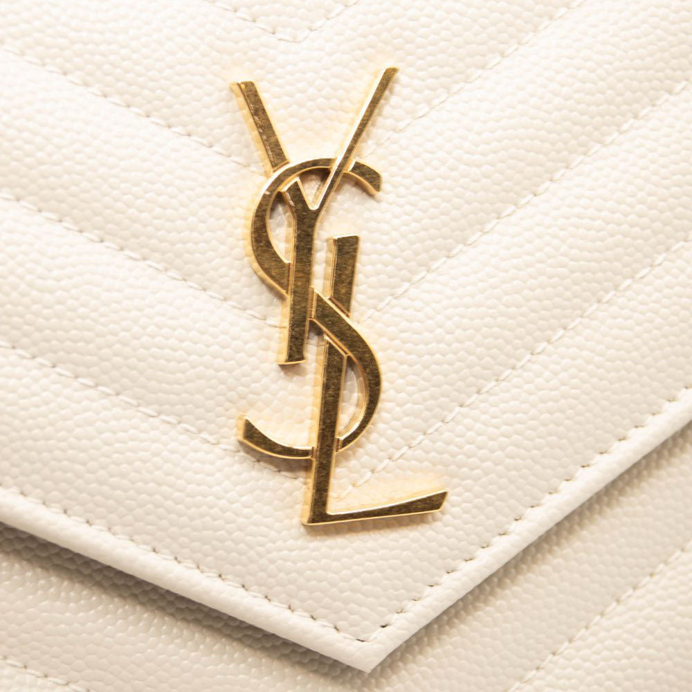 Cassandre Envelope Metallic Leather Wallet On Chain in Gold - Saint Laurent