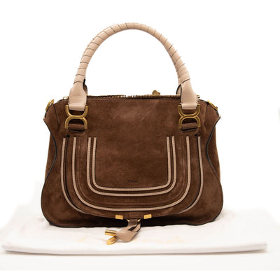 NEW $2650 CHLOE Suede Calfskin Braided Medium Marcie Double Carry Pure Brown