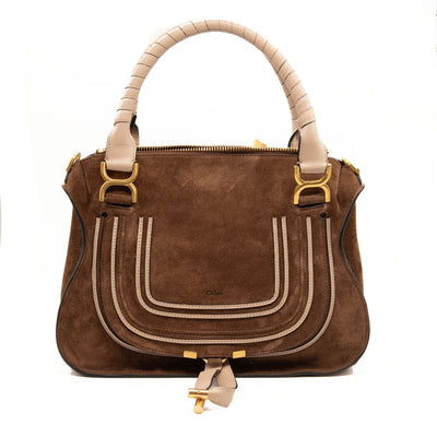 NEW $2650 CHLOE Suede Calfskin Braided Medium Marcie Double Carry Pure Brown