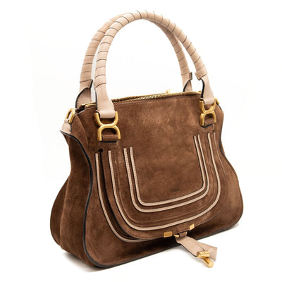 NEW $2650 CHLOE Suede Calfskin Braided Medium Marcie Double Carry Pure Brown