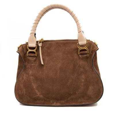 NEW $2650 CHLOE Suede Calfskin Braided Medium Marcie Double Carry Pure Brown