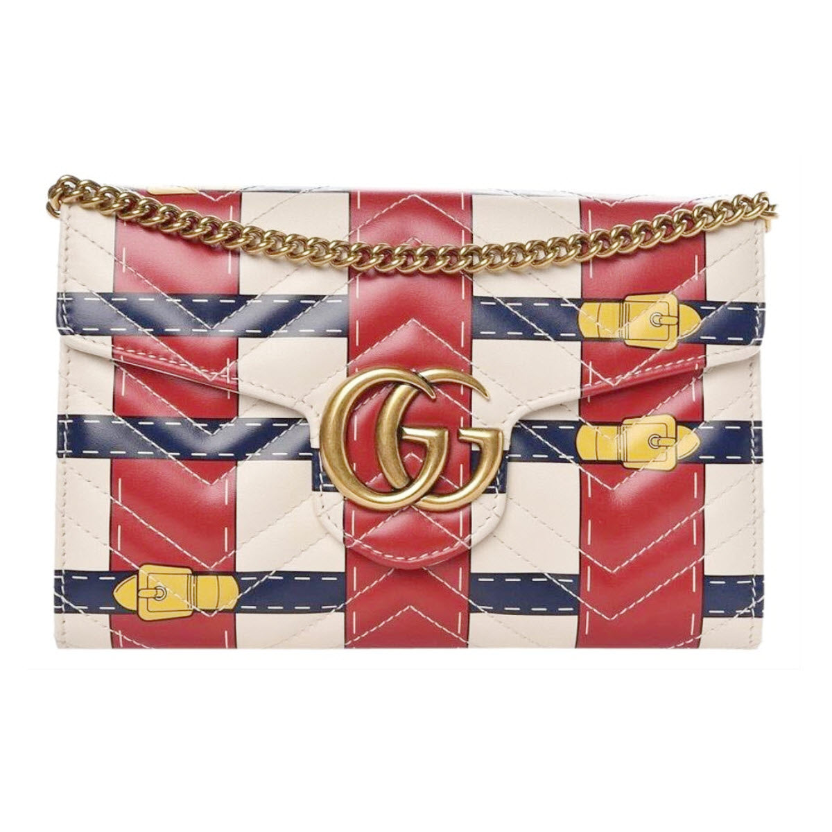 Gucci Marmont Chain Wallet Trompe L'oeil Red White Blue Leather