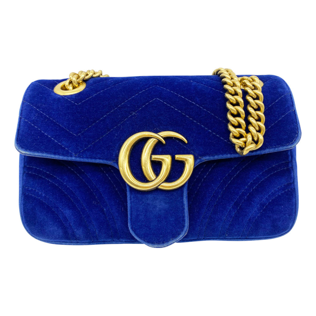 Glatte Slikke værdi Gucci Marmont Mini Chain Cobalt Blue Velvet Shoulder Bag - MyDesignerly