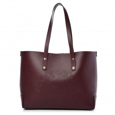 Burberry Calfskin Crest Embossed Small Tote Burgundy