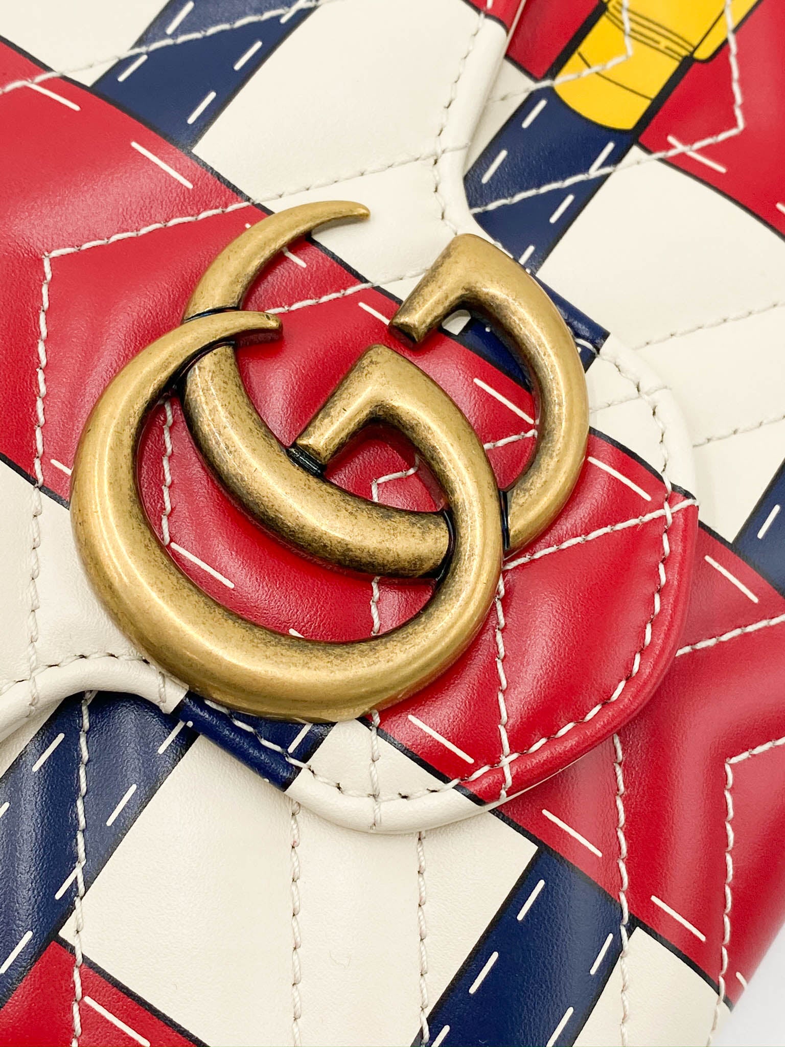 Gucci Marmont Chain Wallet Trompe L'oeil Red White Blue Leather