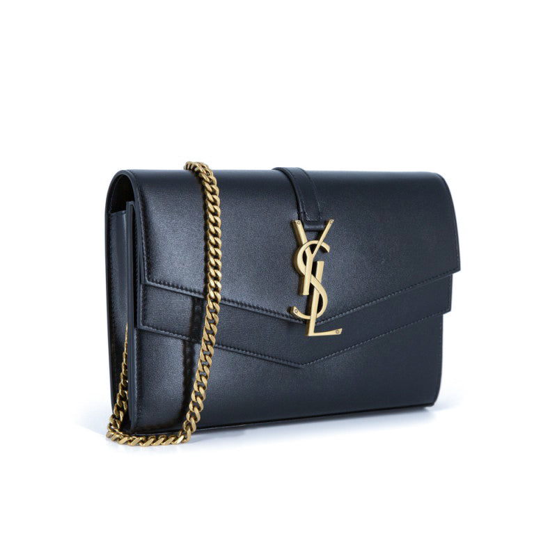 Saint Laurent Chain Wallet Sulpice Ysl Monogram Triple V-flap Dark Navy Leather Shoulder Bag