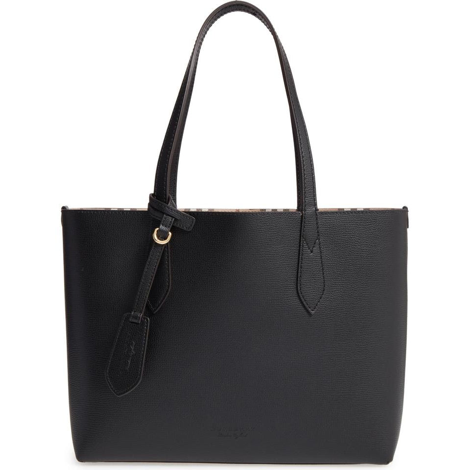 Burberry Reversible Small Lavenby House Check Black Leather Tote -  MyDesignerly