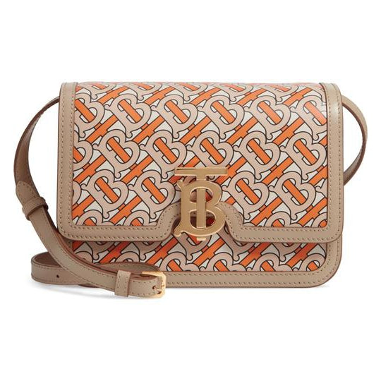 Burberry TB Shoulder Bag Monogram Small Beige/Orange in Calfskin Leather  with Gold-tone - US