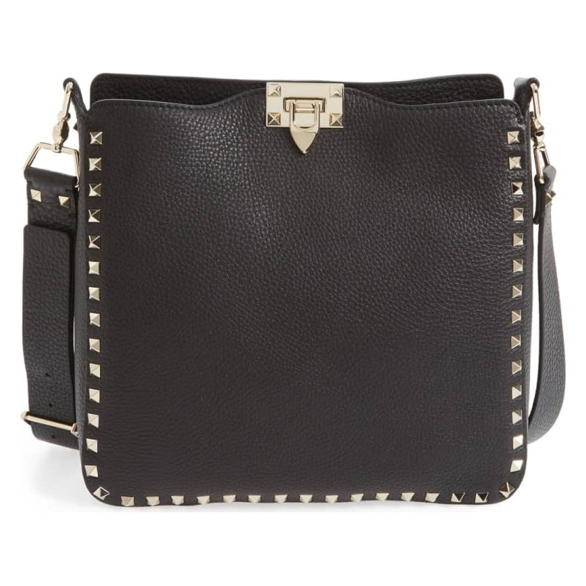 Valentino Vitello Black Rockstud Crossbody Hobo