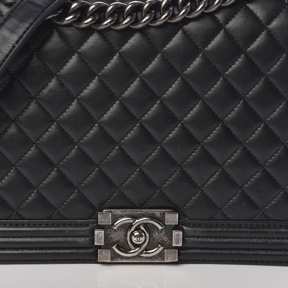 Chanel Black Quilted Lambskin Leather Boy Shopping Tote Bag