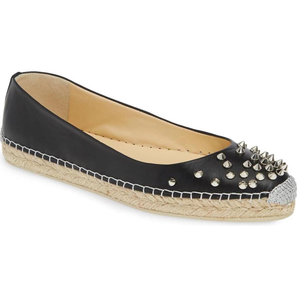 Christian Louboutin Black Aliochette Glitter Espadrille Flats