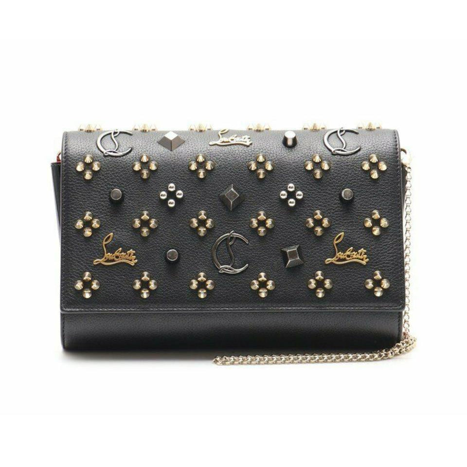 Christian Louboutin Clutch Spikes Paloma Loubinthesky Black Leather Shoulder Bag