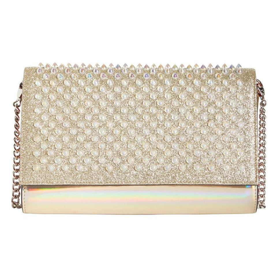 Christian Louboutin Clutch Mini Paloma Studded Glitter Gold Leather Sh -  MyDesignerly