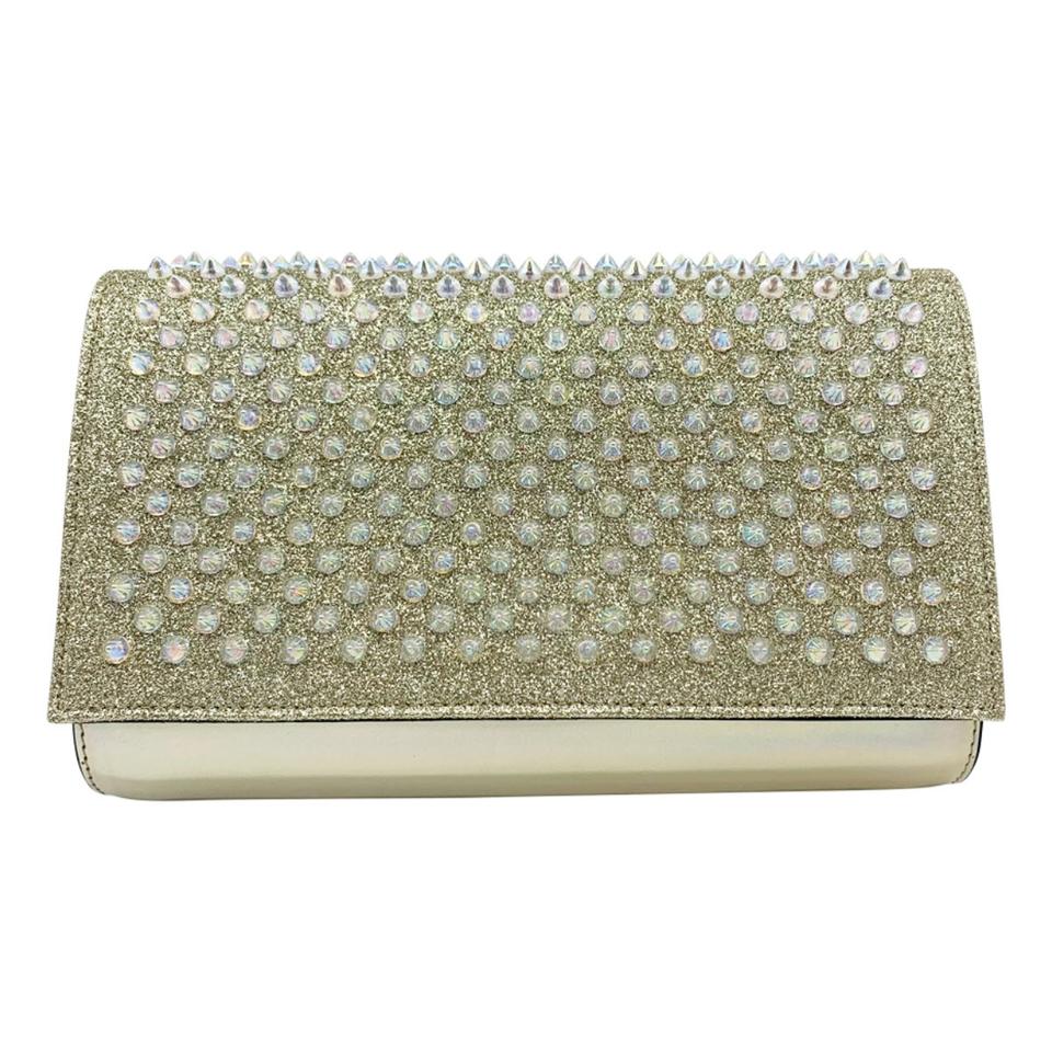 Christian Louboutin Paloma clutch Silver White Studs Chain shoulder bag