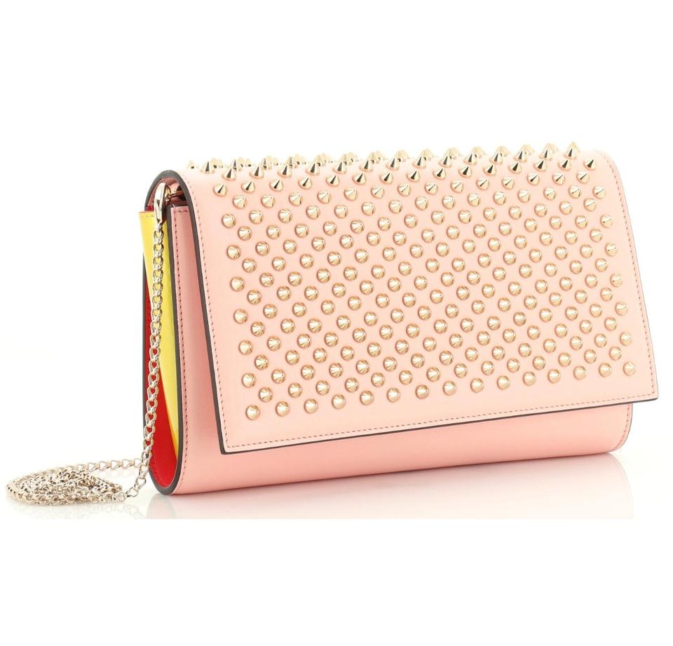 CHRISTIAN LOUBOUTIN Paloma red gold spike stud pink shoulder chain clutch  bag