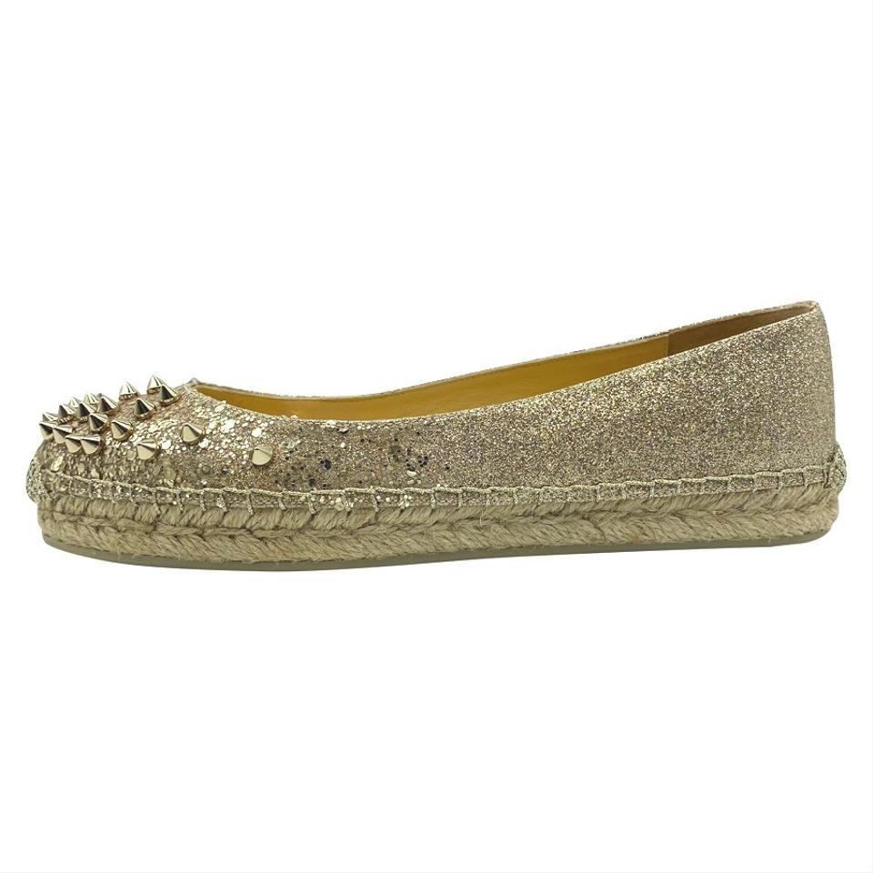 Christian Louboutin Gold Aliochette Glitter Espadrille Mules Slides US 6