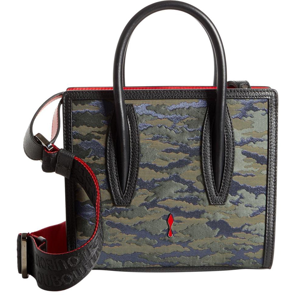 Christian Louboutin Mini Paloma Camo Jacquard Satchel Black Leather Shoulder Bag