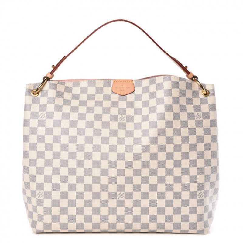 Louis Vuitton Graceful Mm Rose Ballerine Pink White Damier Azur Canvas Tote