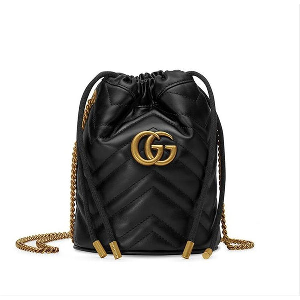 Sold at Auction: GUCCI - GG Marmont Chevron Leather Bucket Bag Mini Black /  Gold Crossbody Bag