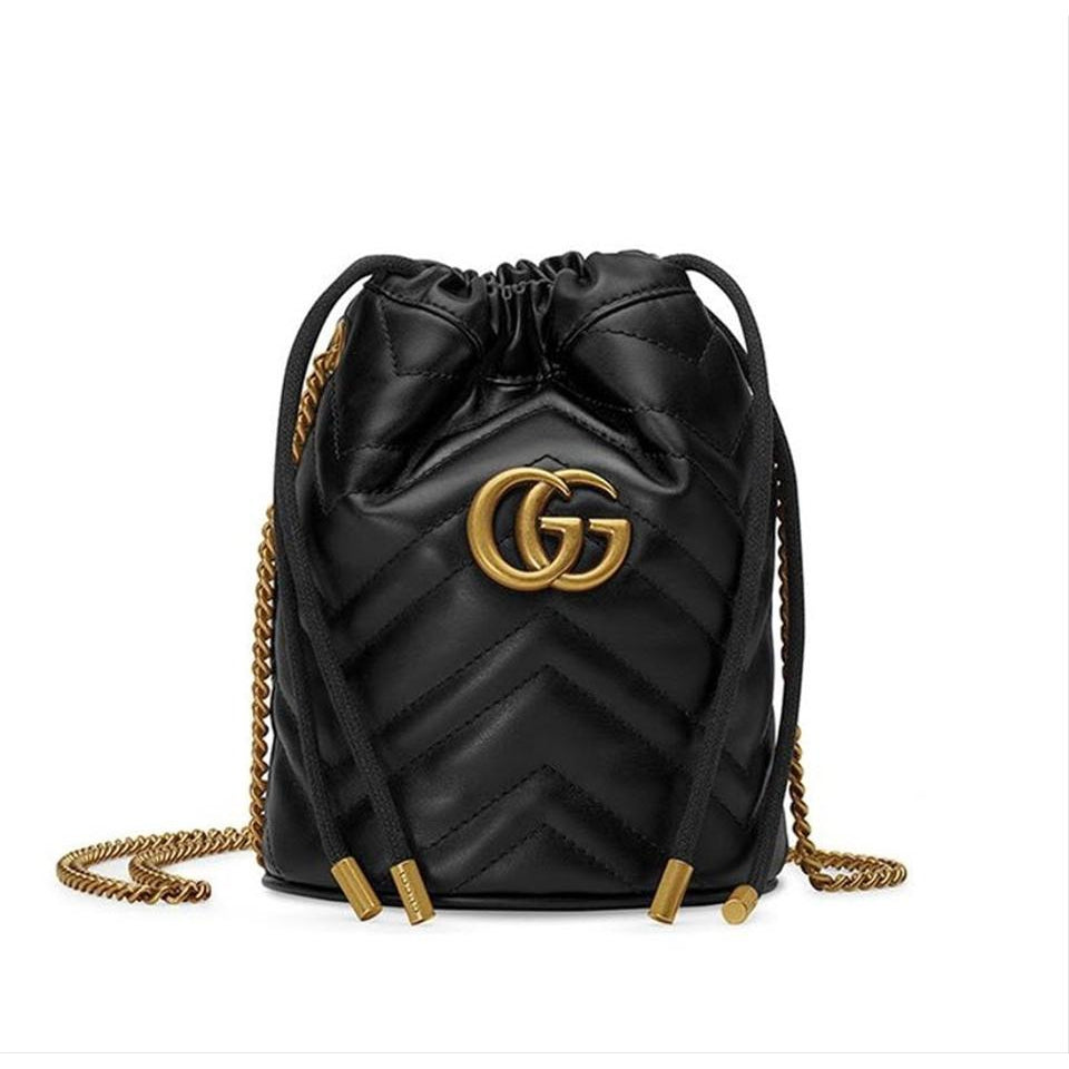 Gucci Bucket Marmont Gg 2.0 Mini Black Leather Shoulder Bag - MyDesignerly