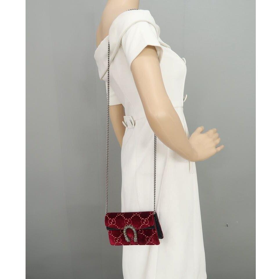 GUCCI Dionysus Super Mini GG Velvet Shoulder Bag Red 476432