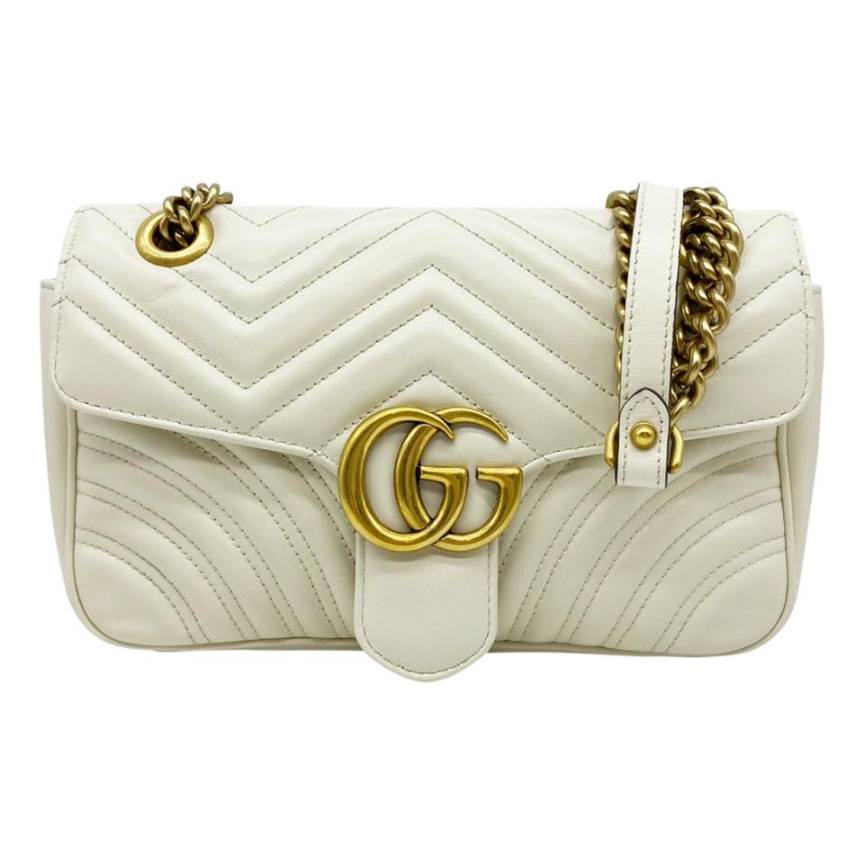 Gucci GG Marmont Calfskin Matelasse Small White Leather Shoulder Bag