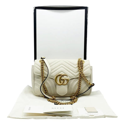Gucci Marmont Gg Super Mini White Leather Shoulder Bag - MyDesignerly