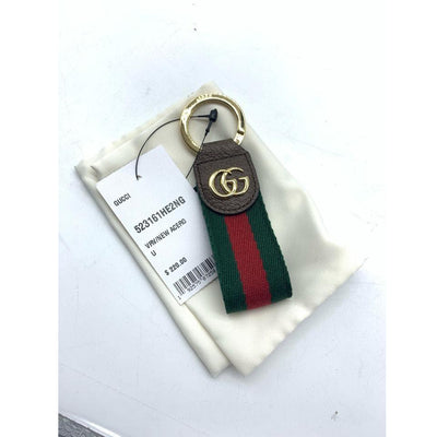 Gucci Green Marmont Double-g Web Key Chain Ophidia Key Chain