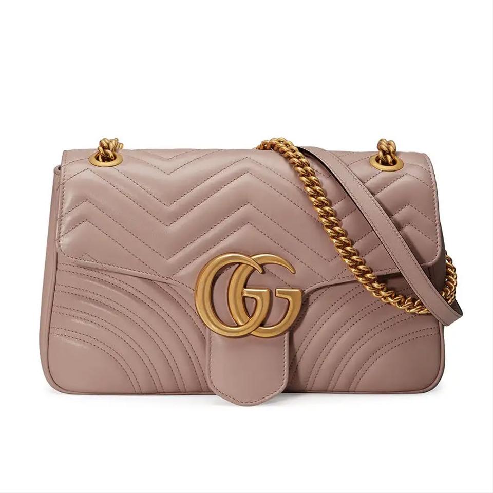 Gucci Marmont Gg Medium Pink Matelasse Chevron Leather Shoulder Bag