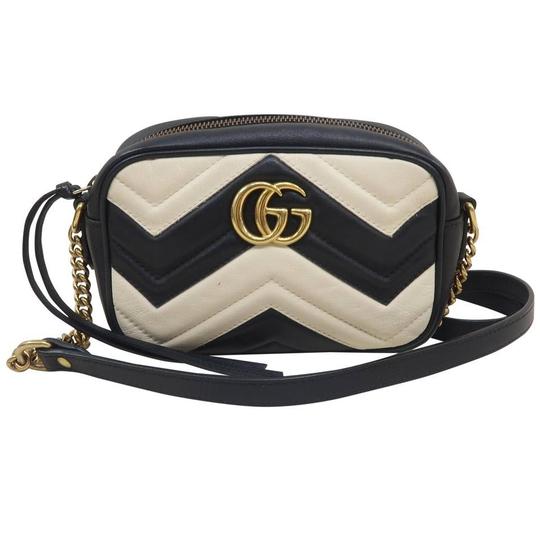 Gucci Marmont Gg Mini Matelasse Black&white Calfskin Black Leather Shoulder Bag