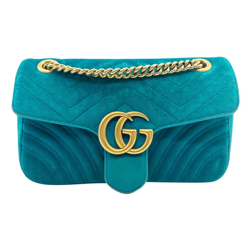 Gucci monogram turquoise & gold shoulder bag