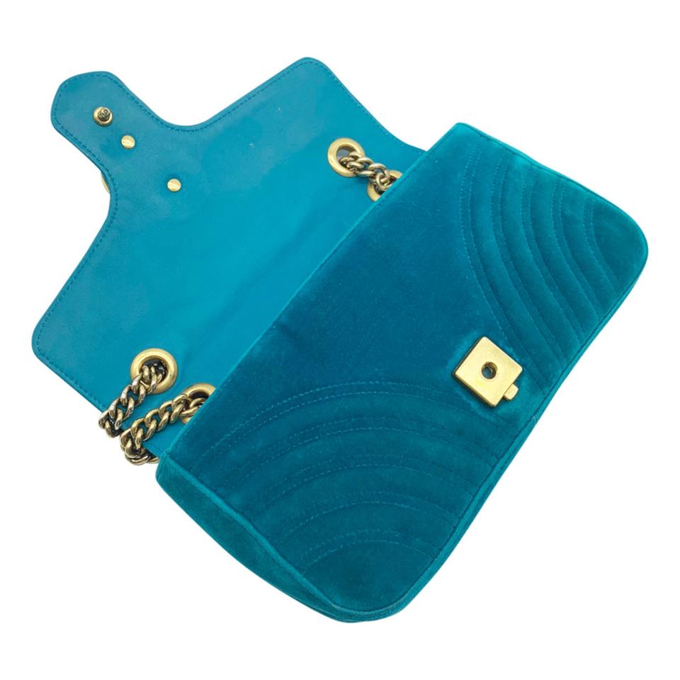 Gucci Marmont Matelasse Small Gg Petrol Blue Velvet Shoulder Bag -  MyDesignerly