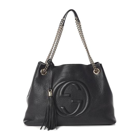 Gucci Soho Pebbled Calfskin Chain Black Leather Tote