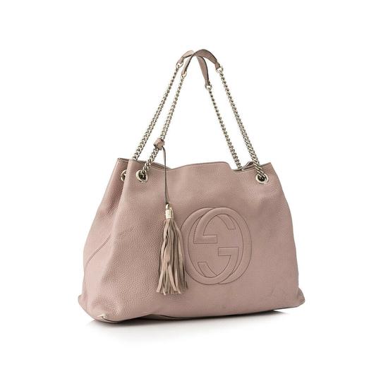 GUCCI Soho Leather Large Tote Shoulder Bag Taupe