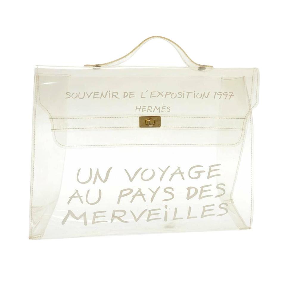 Hermes Kelly L Vinyl Hand Beach Souvenir De L'exposition 1997 White Pvc Satchel