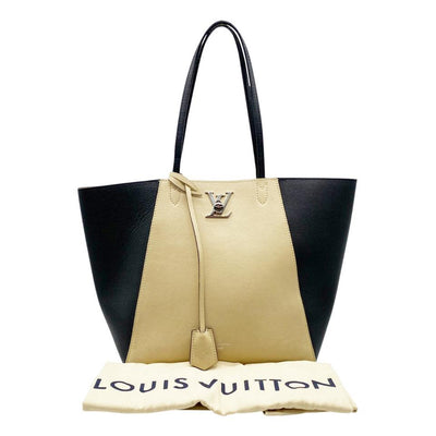 LOUIS VUITTON Lockme MM Leather Satchel Bag Black Top Handle Shoulder