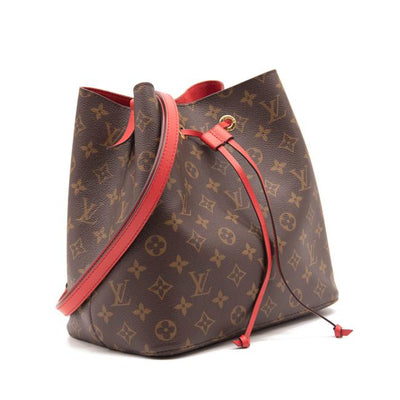 Louis Vuitton LV NeoNoe Handbag MM Brown Monogram Canvas. Red