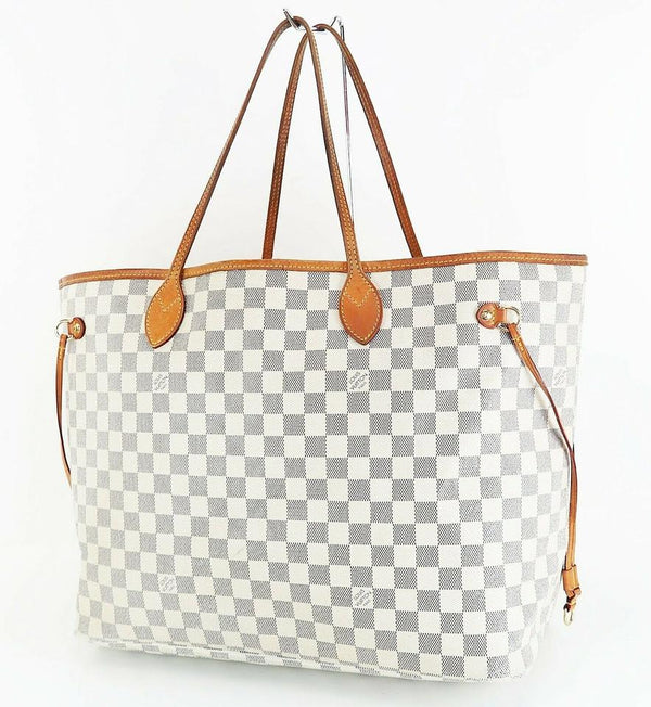 Louis Vuitton Neverfull azure checkerboard canvas MM White Cloth