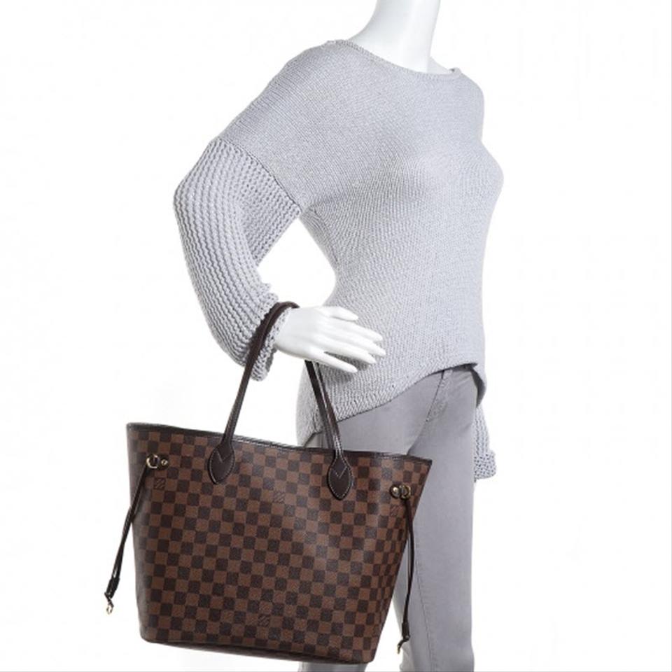 Louis Vuitton Damier Ebene Neverfull mm Shoulder Bag Canvas Purse Excellent