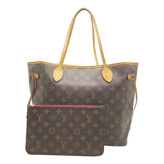 Louis Vuitton Neverfull Mm Cerise with Pouch Brown Monogram Canvas Tote