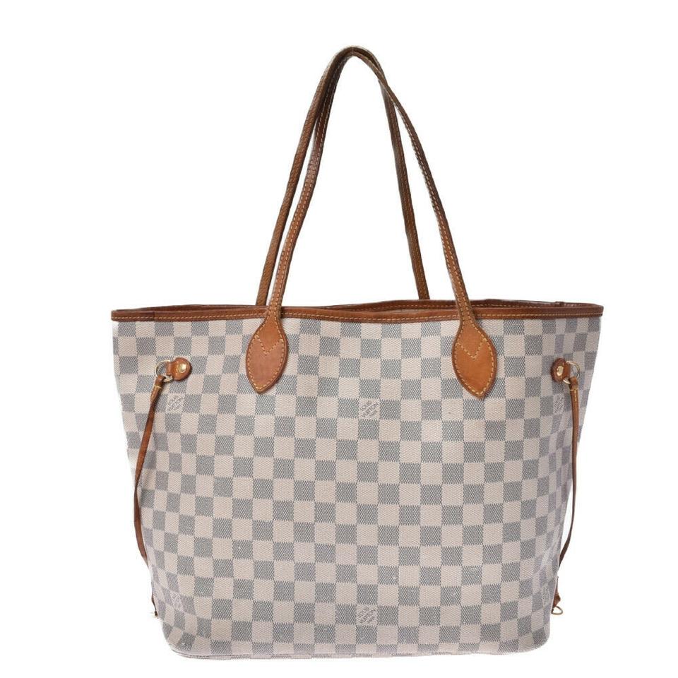 Louis Vuitton Neverfull Mm Damier Azul White Canvas Tote