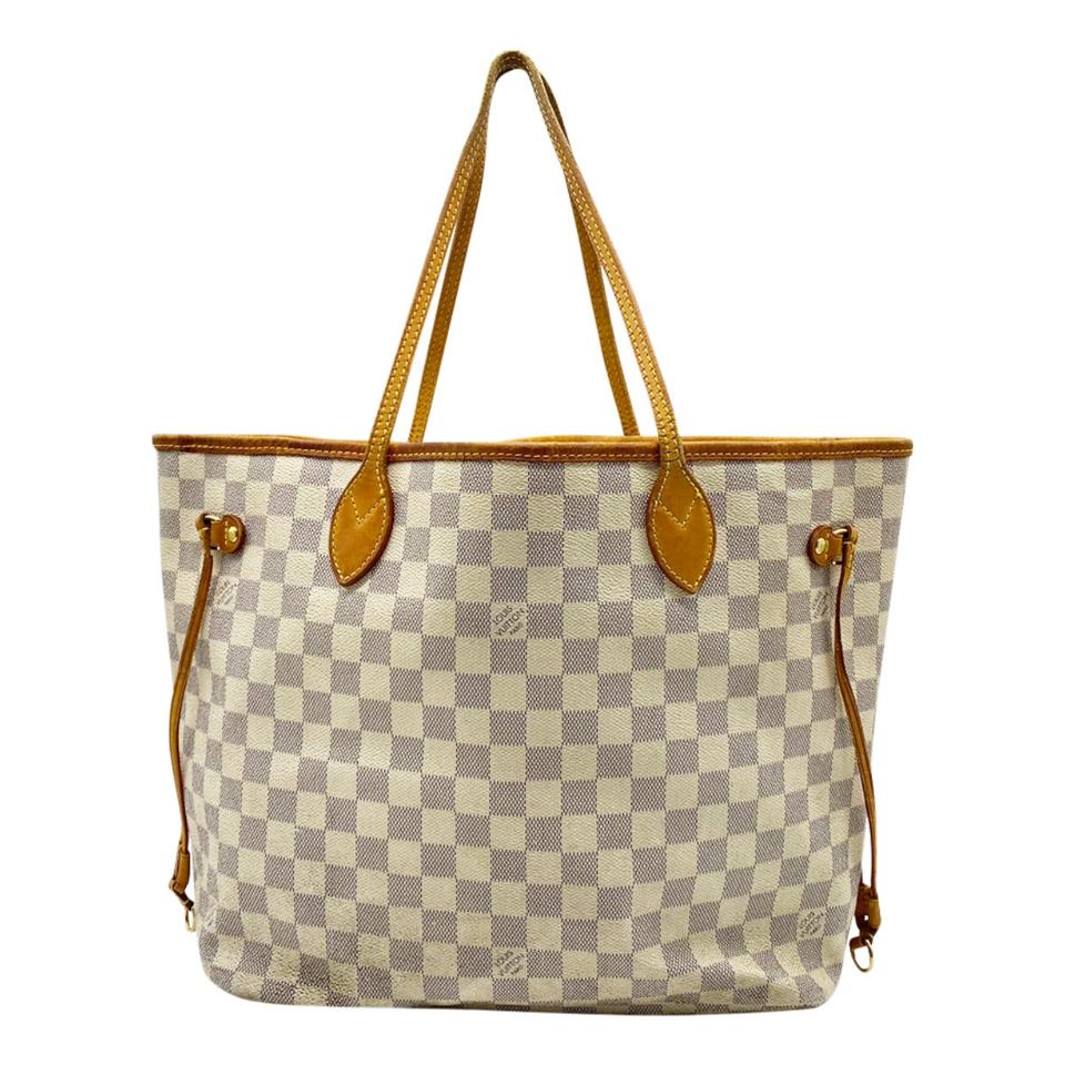 Louis Vuitton Neverfull Mm White Damier Azur Canvas Tote