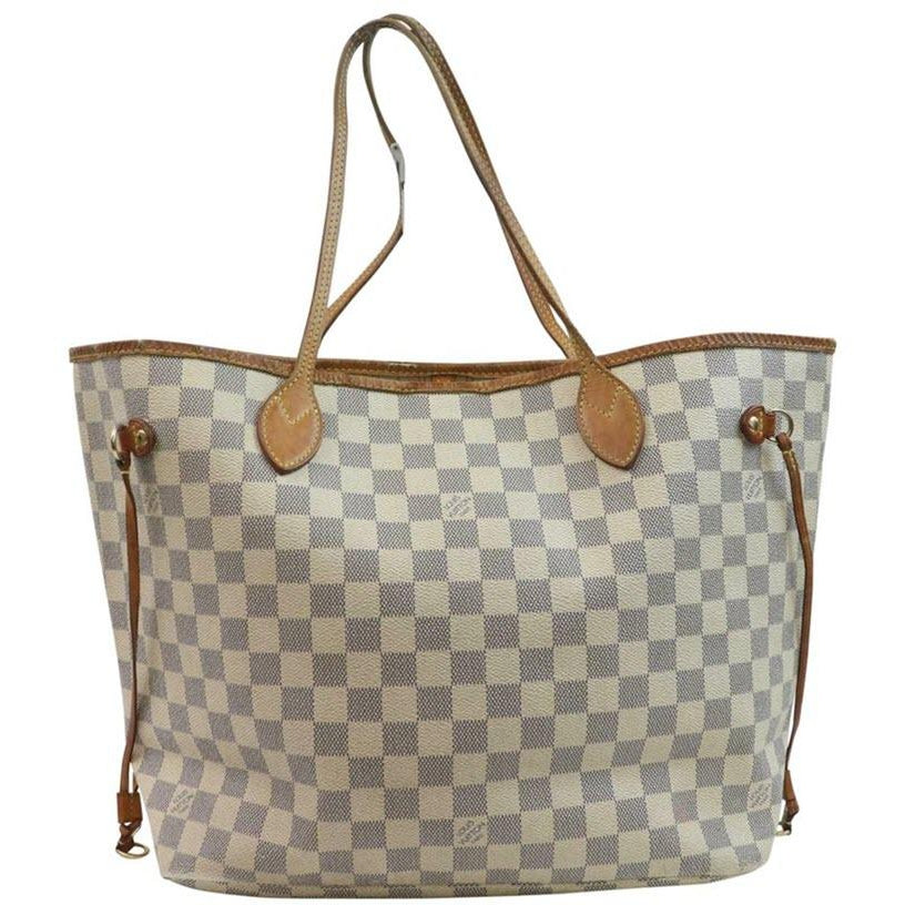 Louis Vuitton Neverfull Mm White Damier Azur Canvas Tote