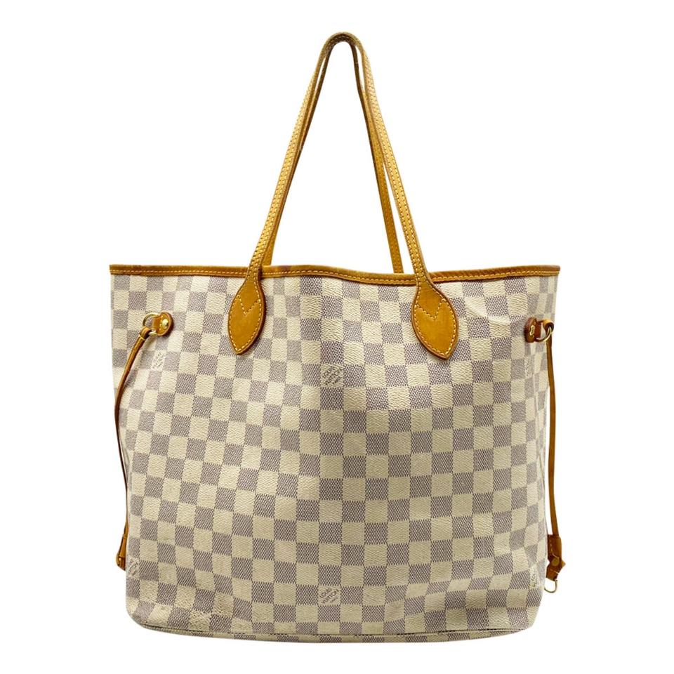 Louis Vuitton Neverfull Tote MM White Canvas Damier Azur Rose