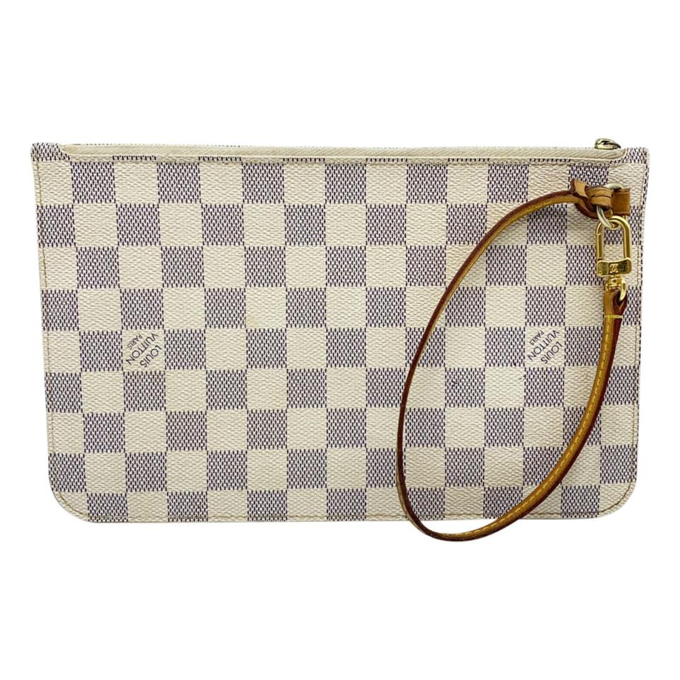 Louis Vuitton Neverfull Pochette Mm Gm White Damier Azur Canvas Wristlet