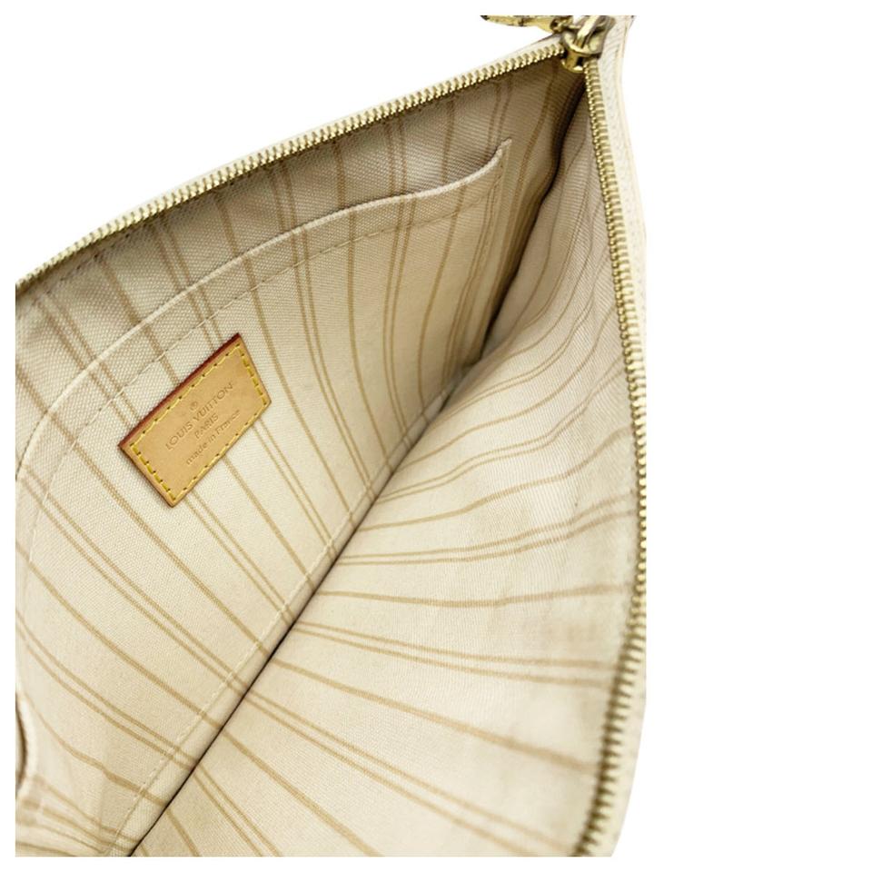 Authentic LOUIS VUITTON Damier Azur Canvas Neverfull Pochette Zip Clutch Bag