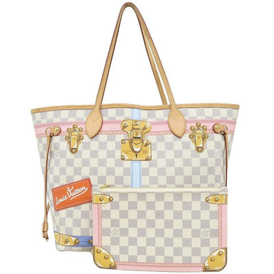 Louis Vuitton, Bags, Womens Authentic Beigewhite Checkered Neverfull  Shoulder Bag